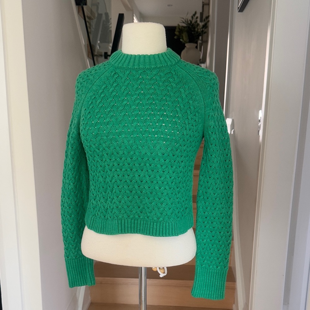 Alice + Olivia Leta Textured Vibrant Green Crew Neck Sweater XS